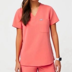 Figs Hot Coral Catrina Top